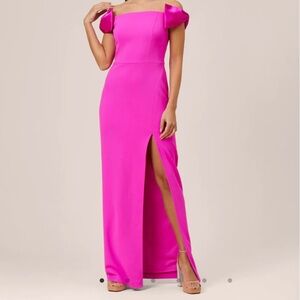 AIDAN MATTOX Pink Off Shoulder Gown